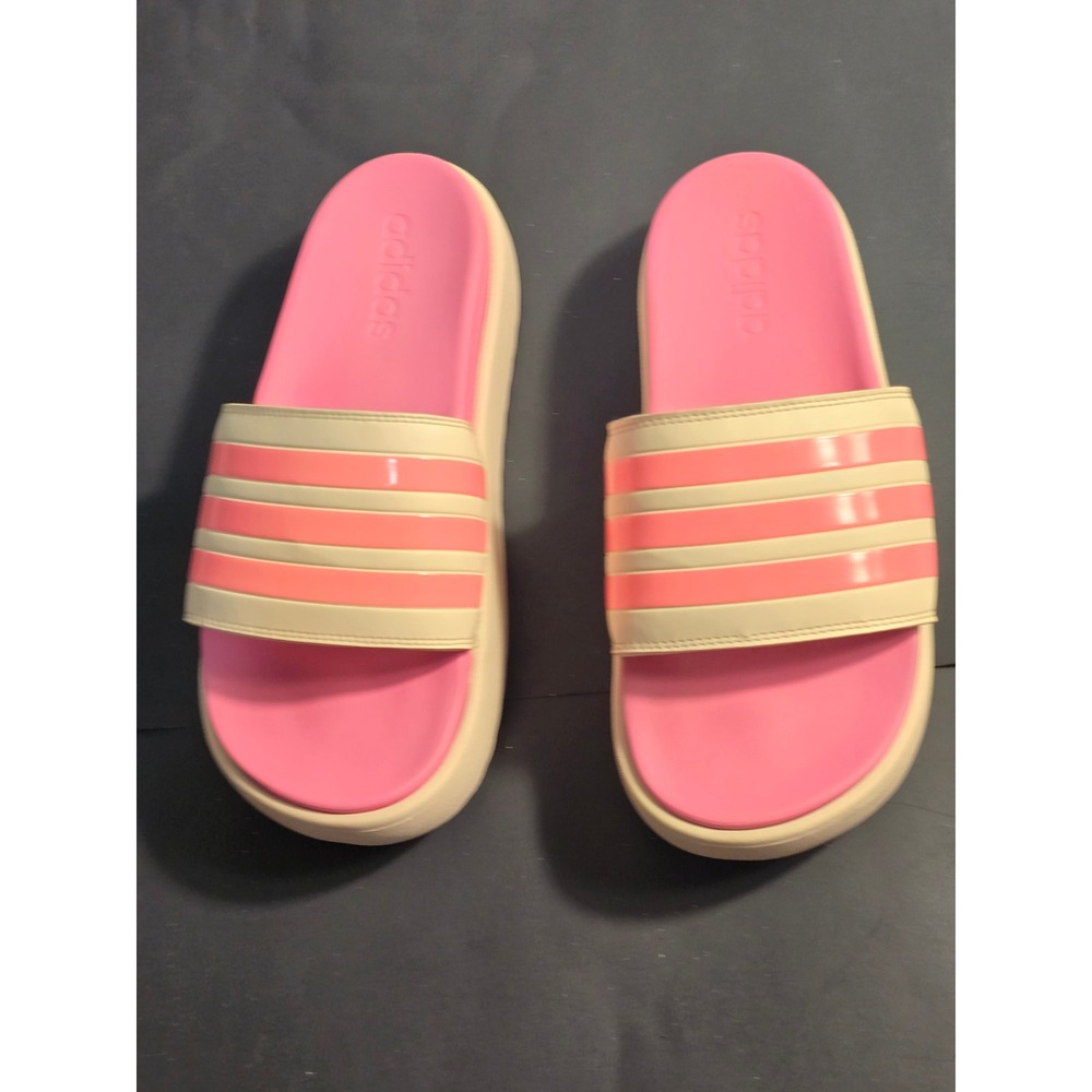 Adidas Adilette Platform Slides Womens Size 9 Pink Cream Three Stripe Sandals